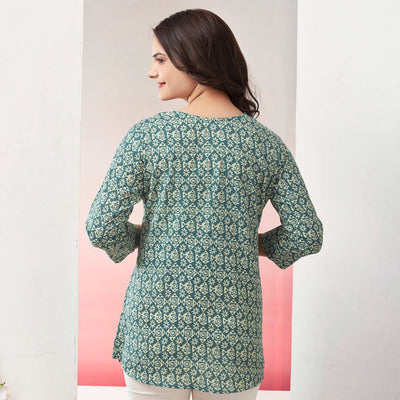 green-printed-pure-cotton-straight-top