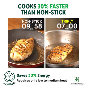 TurboCuk Tri-ply Stainless Steel Kadai+ Steel Lid, Premium Quality, 3 Layer Thick Body, 100% Toxin-free,