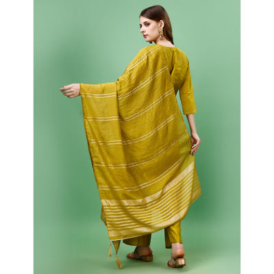 Mehendi Green Mirror Embroidered Viscose Salwar Suit