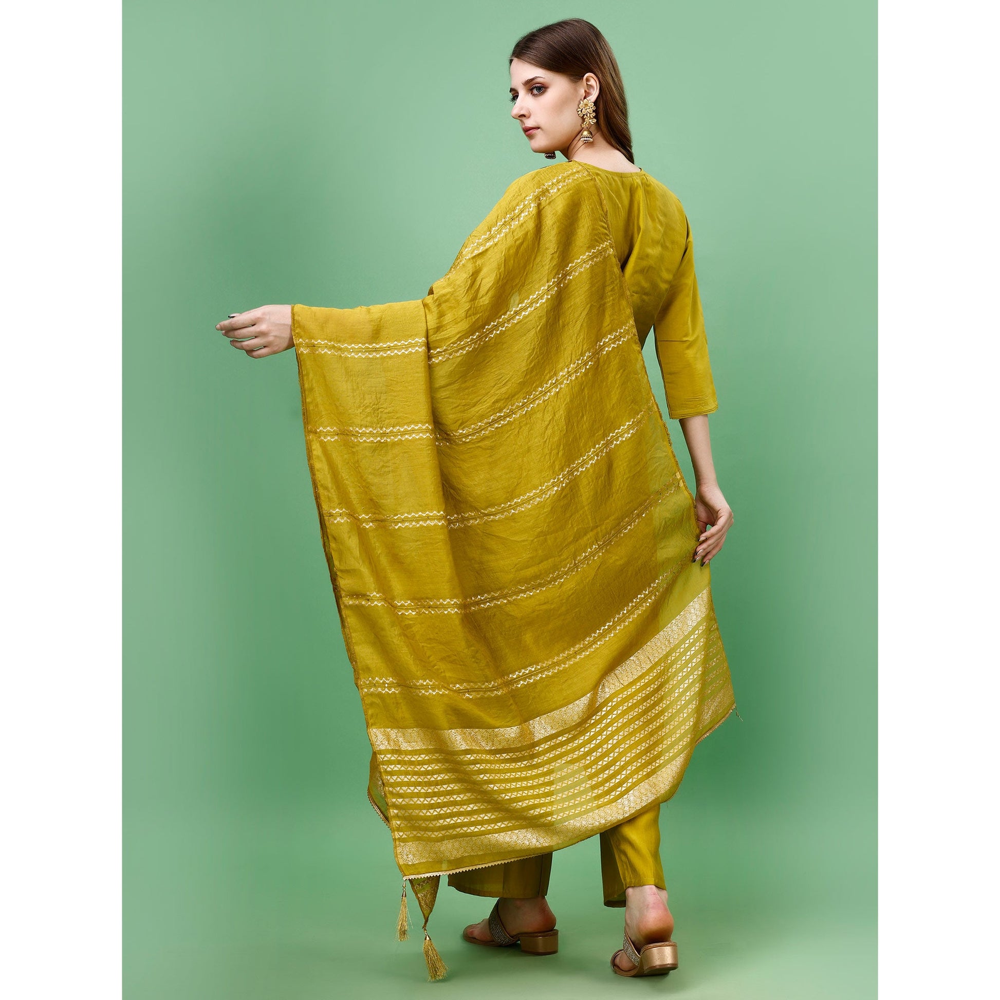 Mehendi Green Mirror Embroidered Viscose Salwar Suit