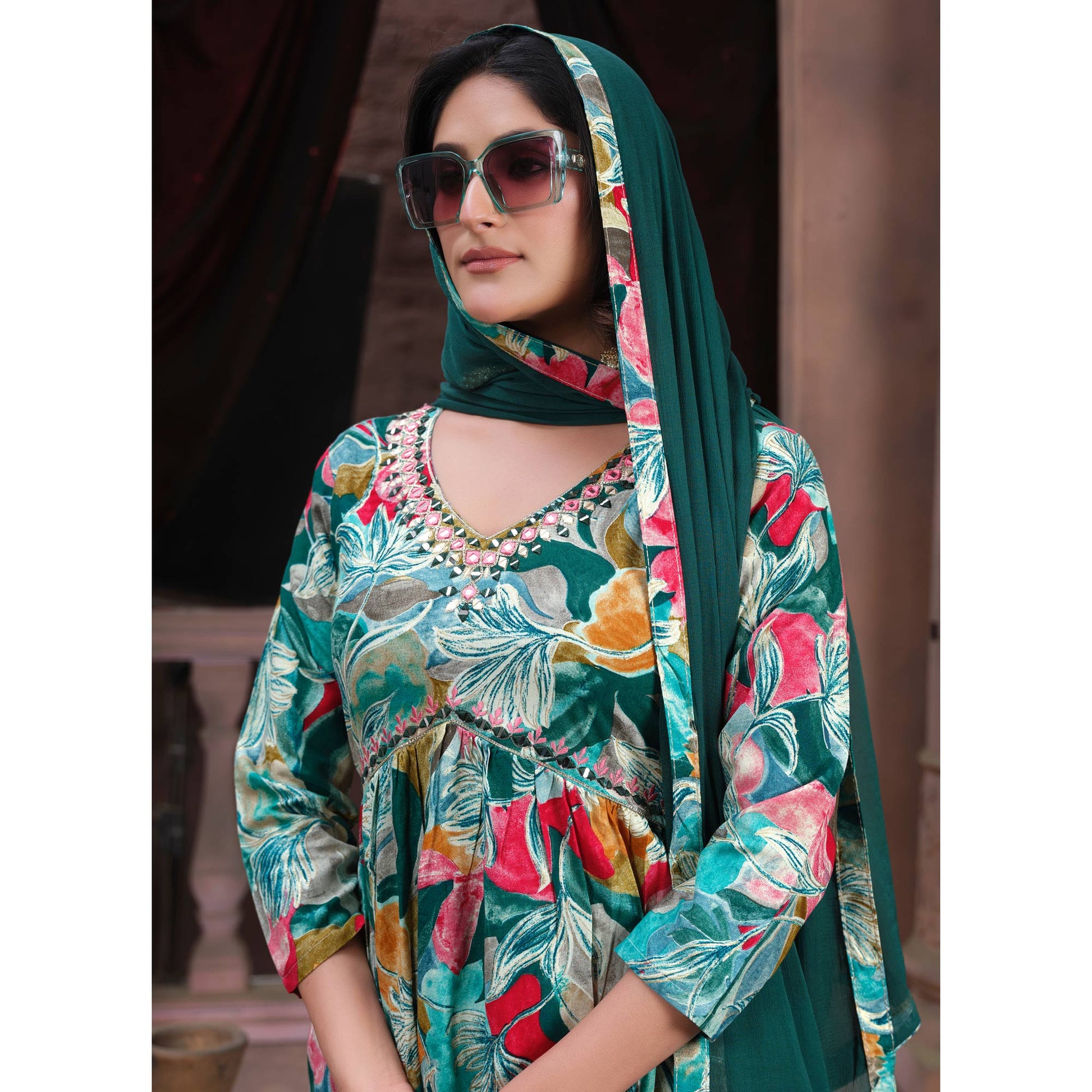 green-floral-printed-rayon-alia-cut-salwar-suit