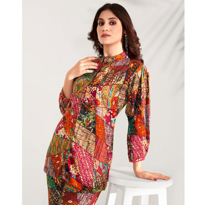 Multicolor Foil Printed Rayon Co Ord Set