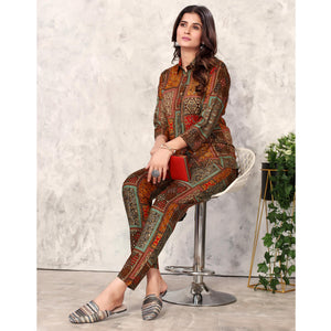Brown Floral Printed Rayon Co Ord Set