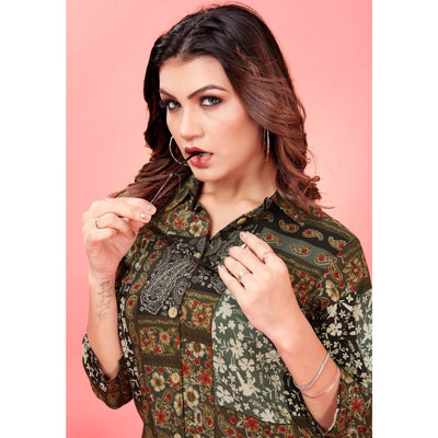 Brown Floral Printed Rayon Co Ord Set