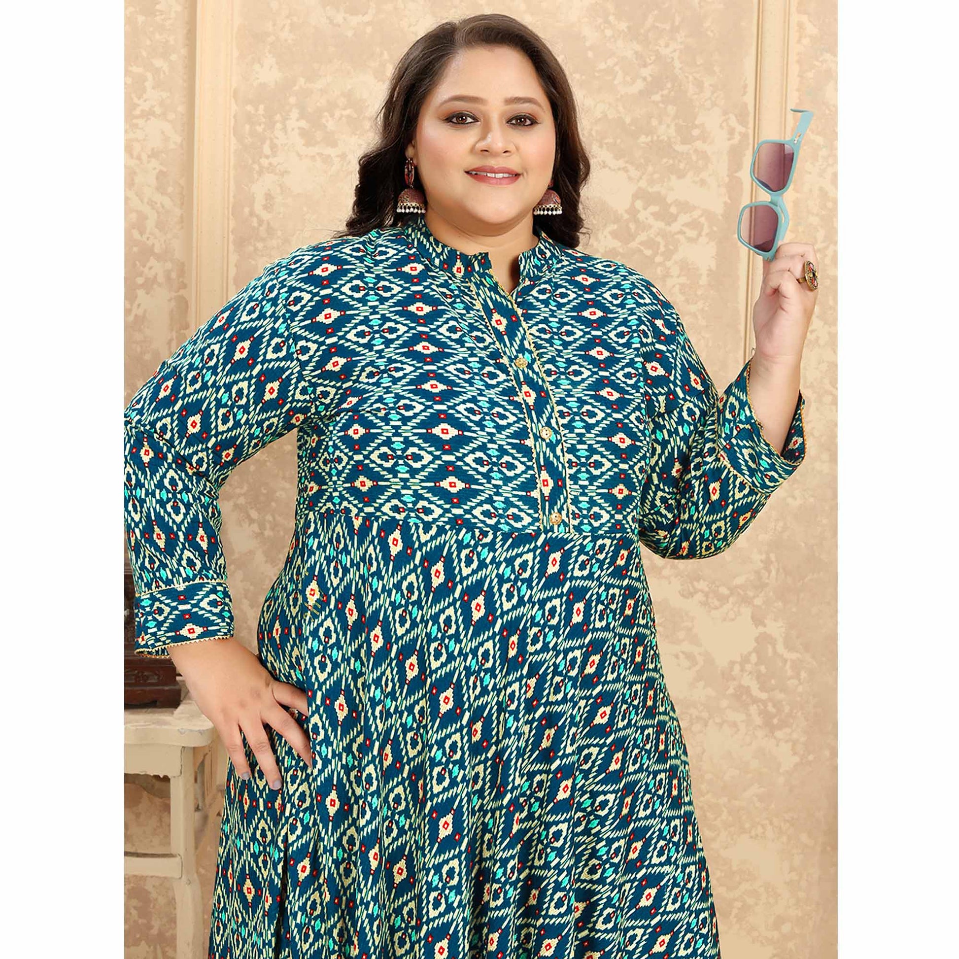 green-printed-rayon-long-kurti