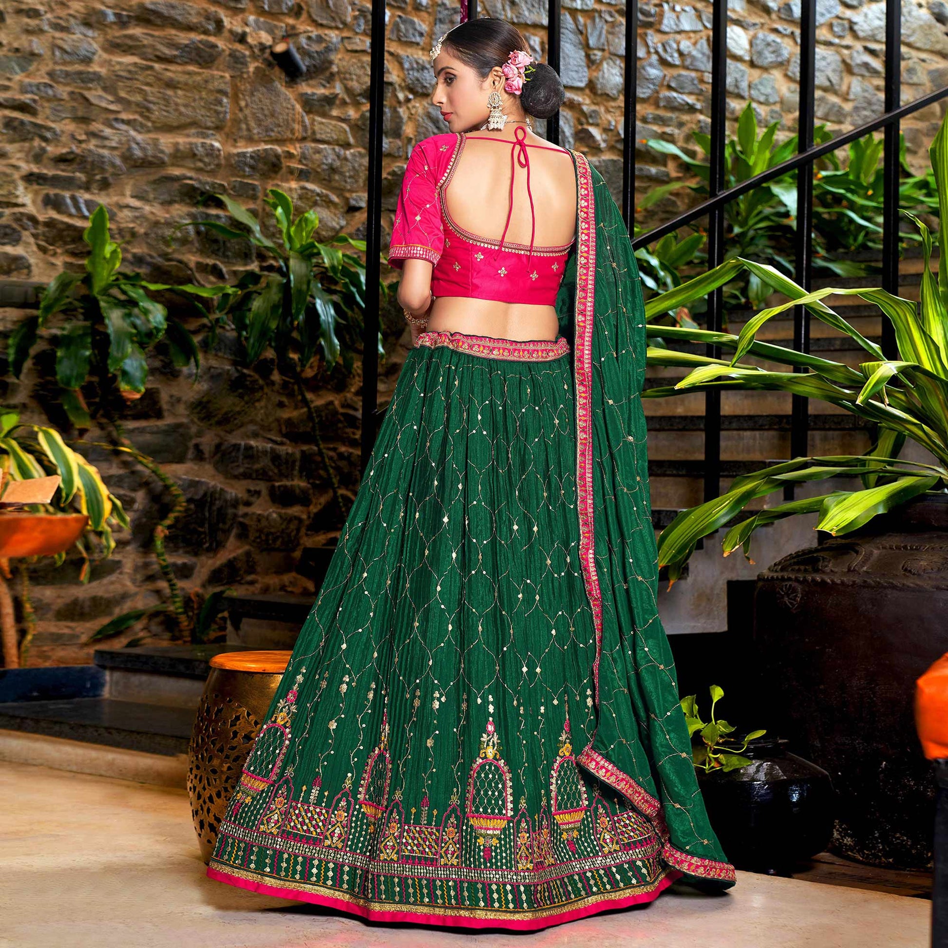 green-sequins-embroidered-chiffon-lehenga-choli