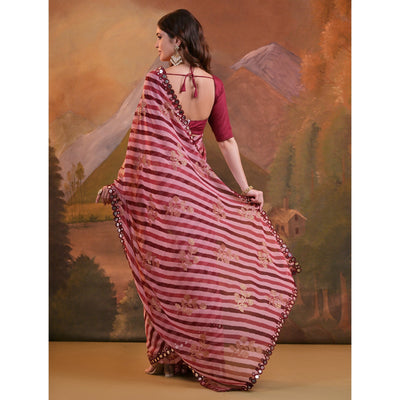 Maroon Leheriya With Floral Foil Printed Georgette Saree