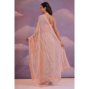 Light Peach Sequins Embroidered Georgette Saree