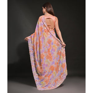 Light Orange Sequins Embroidered With Printed Georgette Saree