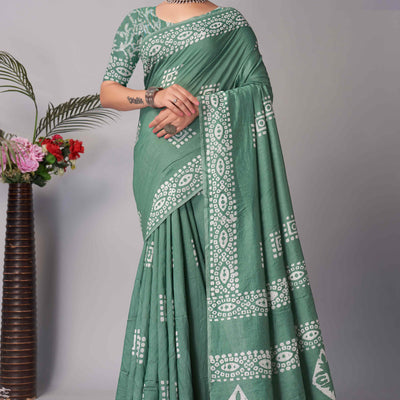 green-batik-printed-chanderi-cotton-silk-saree