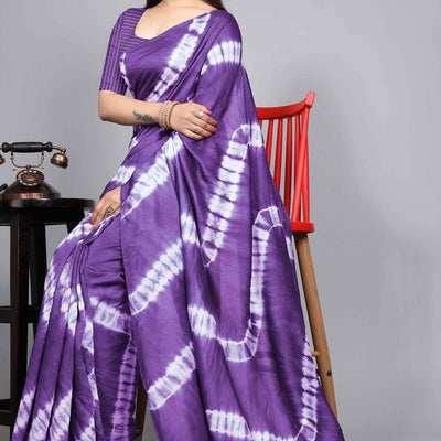 Lavender Shibori Leheriya Printed Chanderi Cotton Silk Lagdi Patta Saree