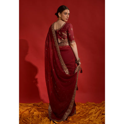 Maroon Sequins Embroidered Georgette Saree