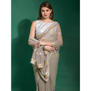 Grey Sequins Embroidered Georgette Saree
