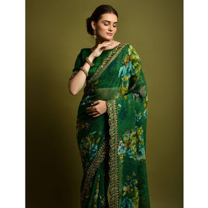 green-floral-printed-georgette-saree-with-embroidered-border