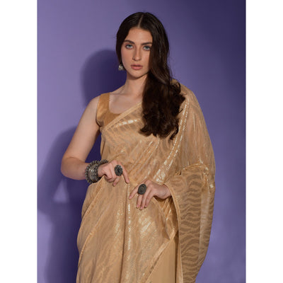 Cream Sequins Embroidered Georgette Saree