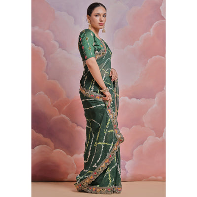 green-printed-with-embroidered-border-georgette-saree