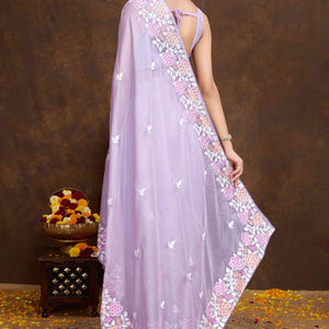 Lavender Floral Sequins Embroidered Organza Silk Saree