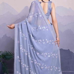 Lavender Floral Sequins Embroidered Chiffon Saree