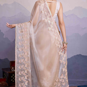 Cream Floral Sequins Embroidered Jimmi Choo Zoya Silk Saree