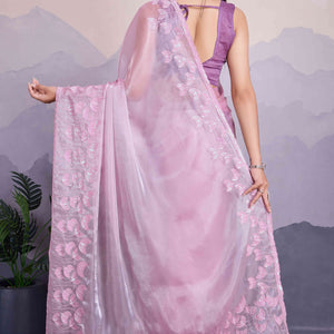 Light Purple Floral Sequins Embroidered Jimmi Choo Zoya Silk Saree