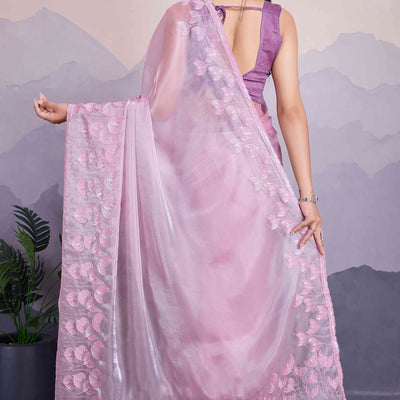 Light Purple Floral Sequins Embroidered Jimmi Choo Zoya Silk Saree