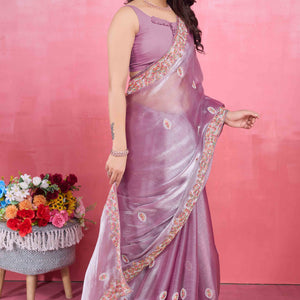 Light Purple Floral Sequins Embroidered Mulberry Silk Saree
