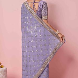 Lavender Sequins Embroidered Georgette Saree