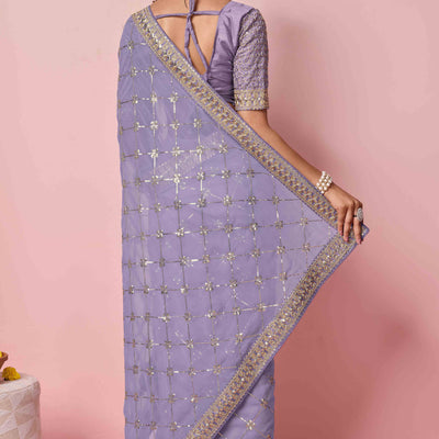 Lavender Sequins Embroidered Georgette Saree