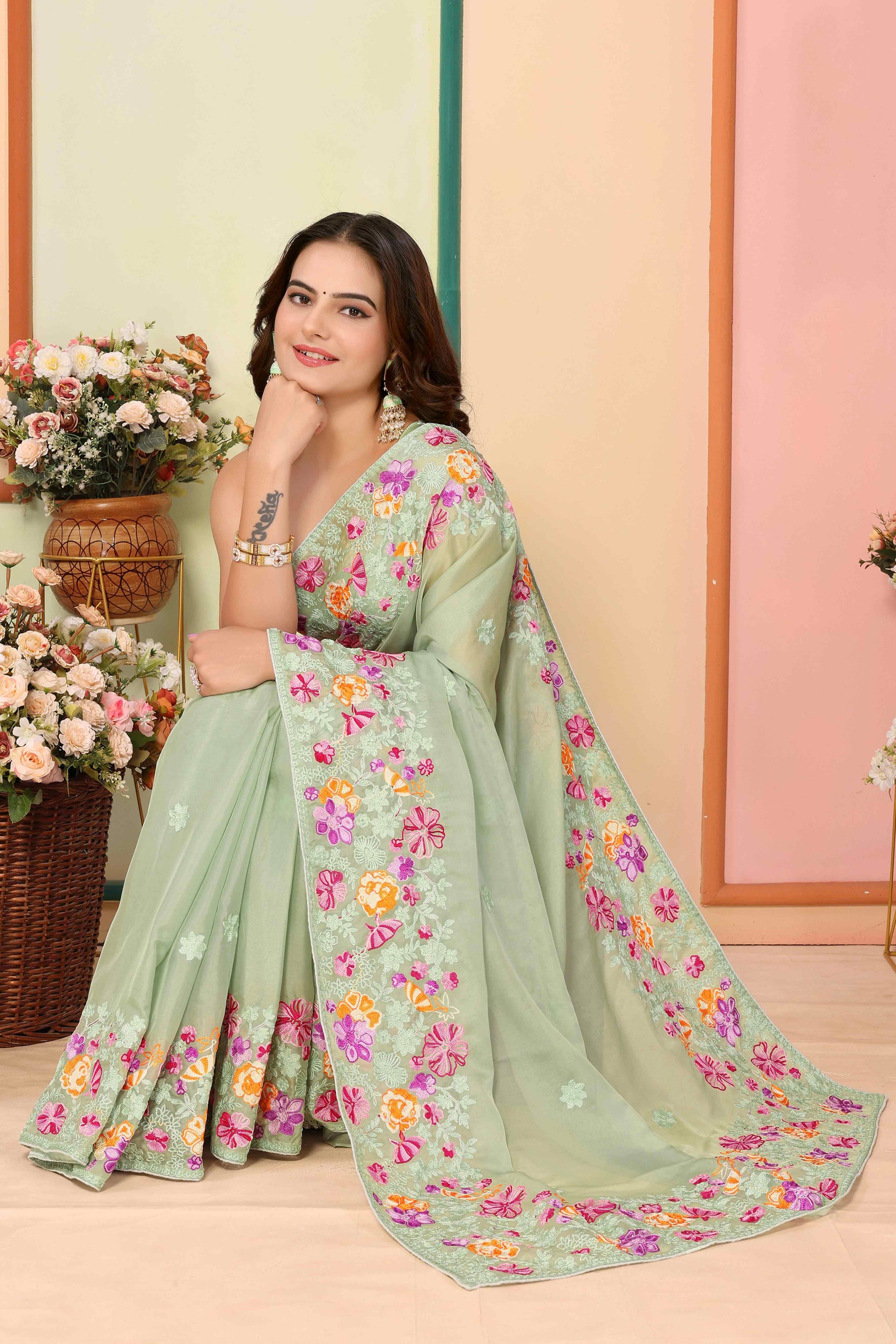 green-floral-embroidered-organza-saree-17