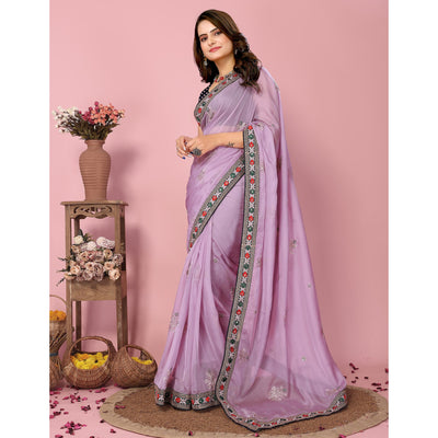 Lavender Floral Sequins Embroidered Organza Saree