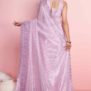 Lavender Sequins Embroidered Silver Twill Net Saree