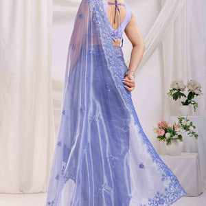 Lavender Floral Sequins Embroidered Twill Net Saree