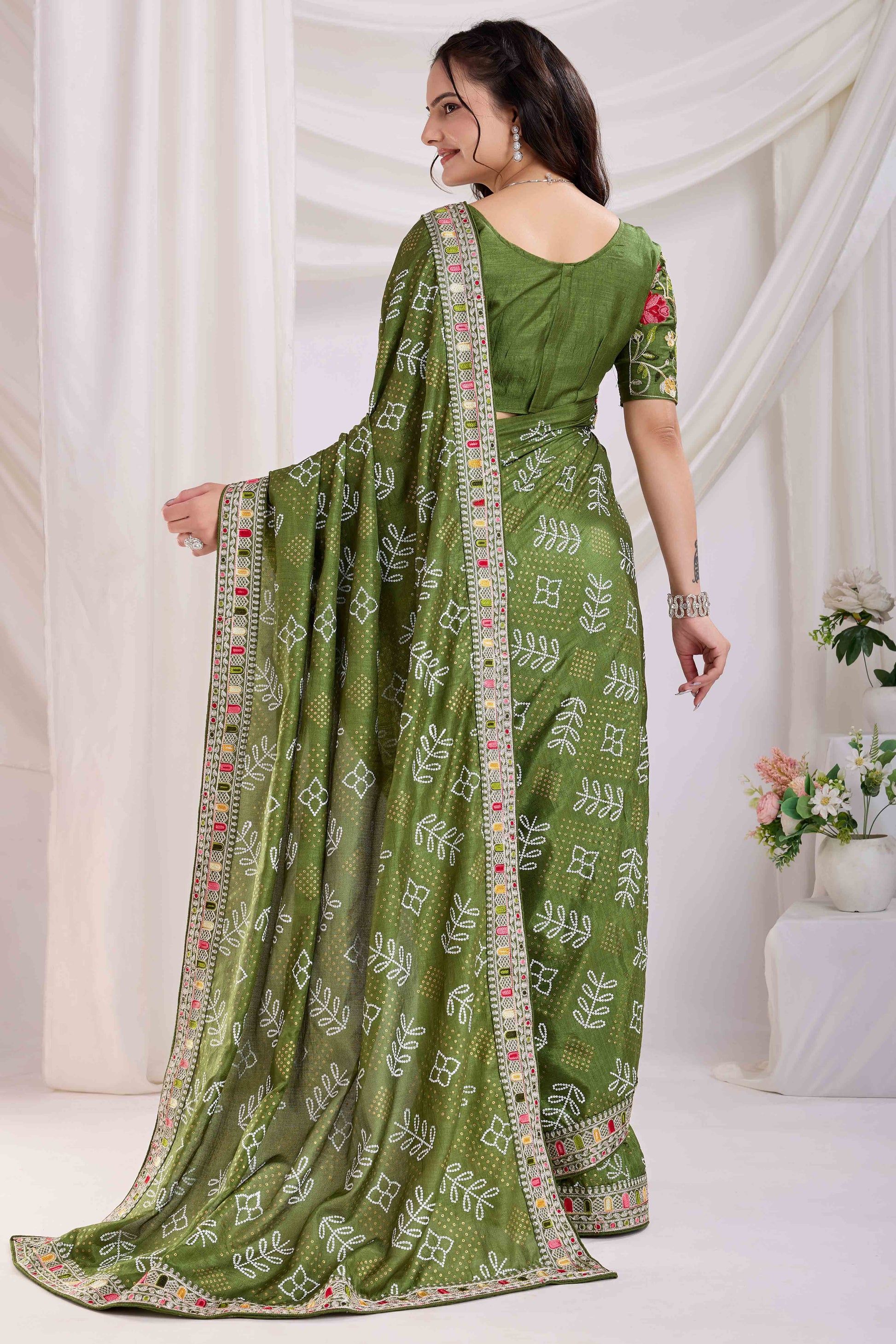 green-bandhani-printed-with-embroidered-border-vichitra-silk-saree