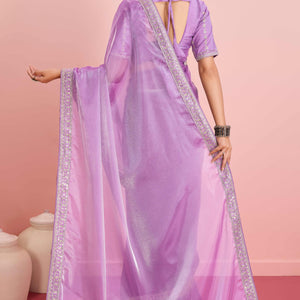 Lavender Solid With Floral Sequins Embroidered Jimmy Choo Tissue Saree