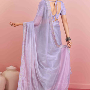 Lavender Solid With Sequins Embroidery Border Mulberry Silk Saree