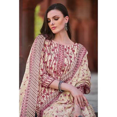 Dusty Pink Printed Pure Cotton Dress Material