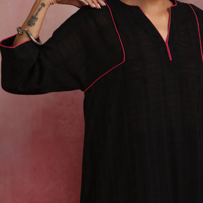 trueBrowns Black Cotton Dobby Kurta Co-ord set