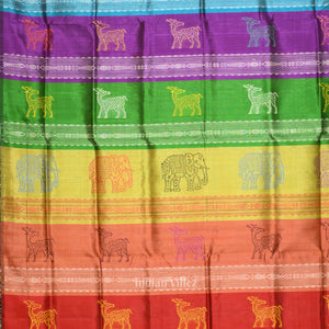 Gray Fish Motif with Animal Theme Double Pallu Berhampuri Silk Saree