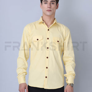 Frankshirt Double Pocket Yellow Solid Tailored Fit Cotton Casual Shirt for Man