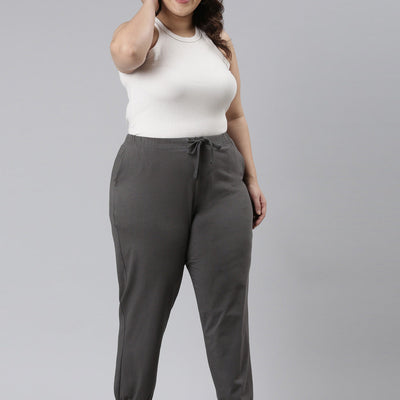 Women Solid Silver Grey Mid Rise Cotton Casual Joggers