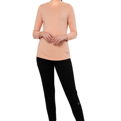 Essential Long Sleeve Round Neck T-Shirt - Peach Blossom Marl