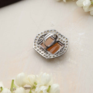 trueBrowns Silver Tone Yellow Stone Ring