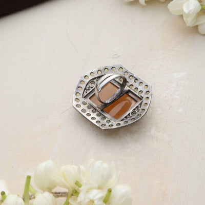 trueBrowns Silver Tone Yellow Stone Ring