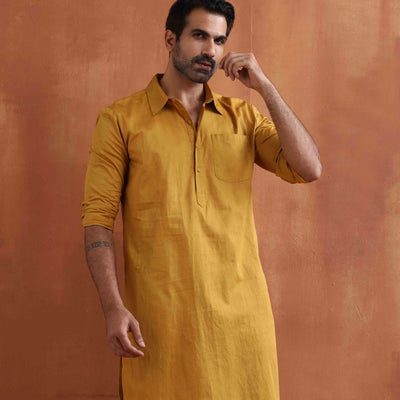 trueBrowns Men's Mustard Cotton Kurta