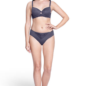 Strappy Bliss Solid Padded wired Lace Bra - Graystone