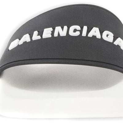 Balenciaga Pool Slides Logo White Black Alternate