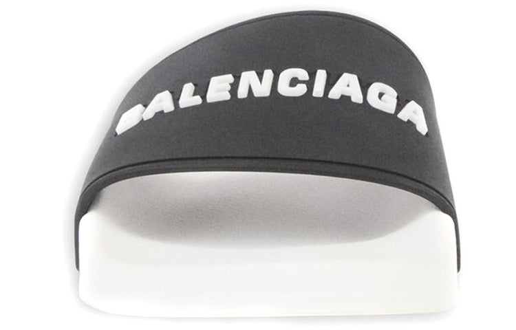 Balenciaga Pool Slides Logo White Black Alternate