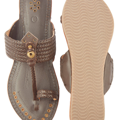 Brown Handstitched Leather Kolhapuri Women Slipper