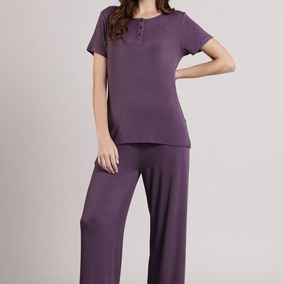 Serene Dream Henley Neck Tee - Vintage Violet