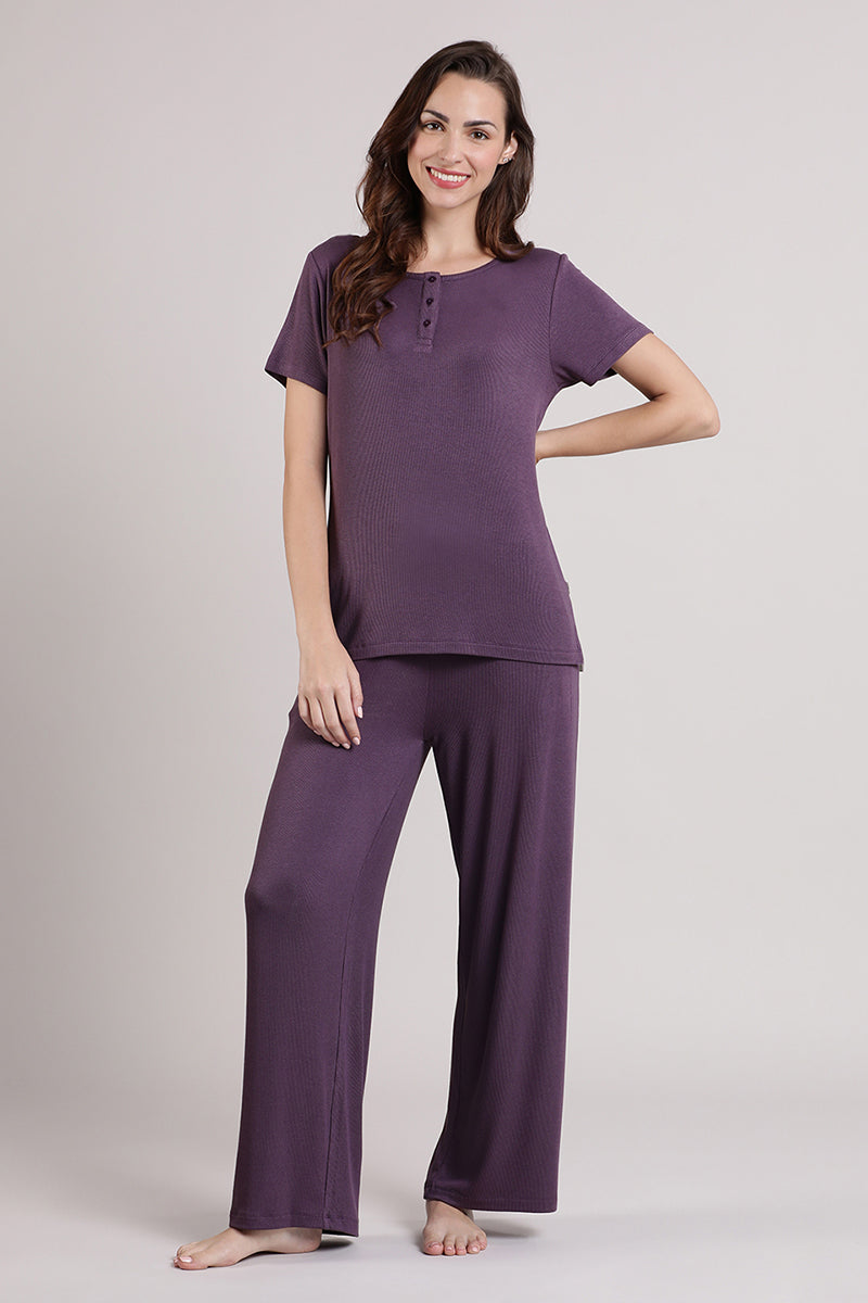 Serene Dream Henley Neck Tee - Vintage Violet